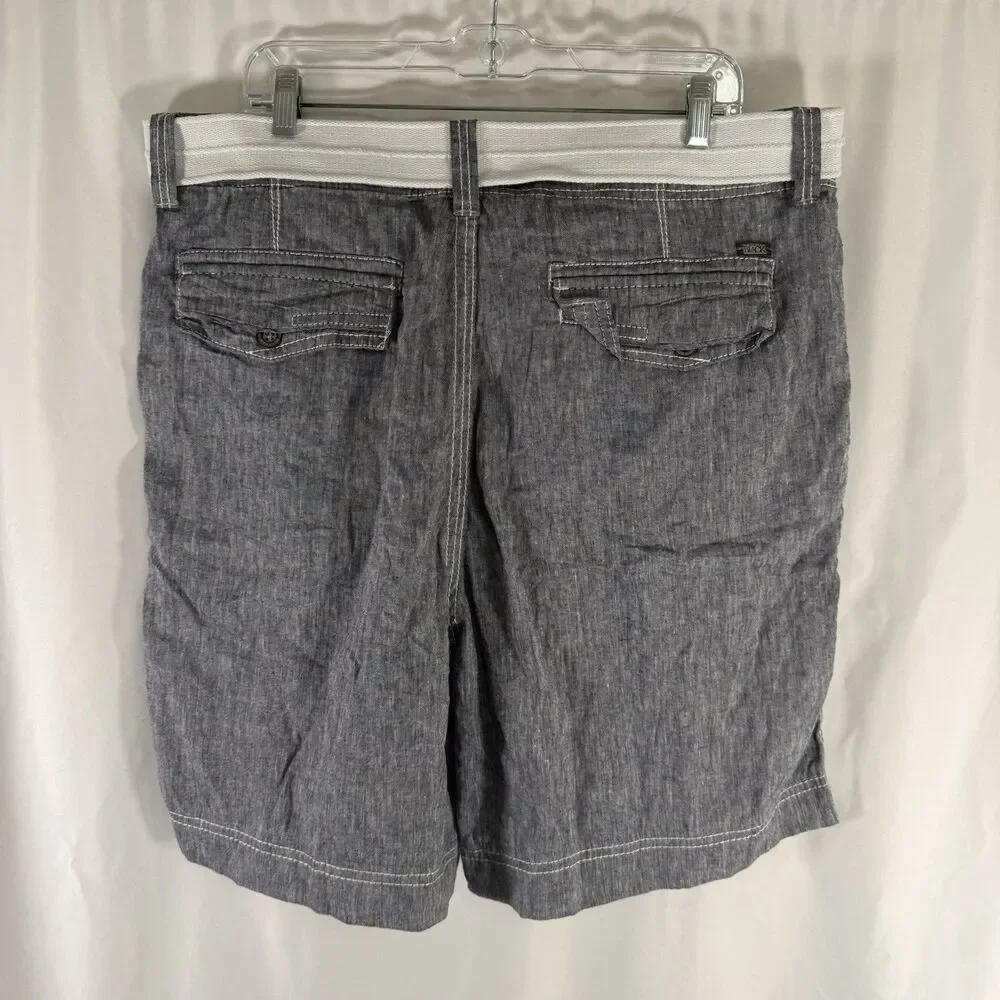 Buckle Black Linen Blend Shorts Men's 38 Grey Belted Athletic 8